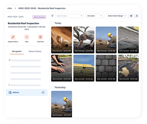 Zuper roofing dashboard on mobile