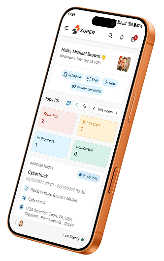 Zuper roofing software dashboard on mobile