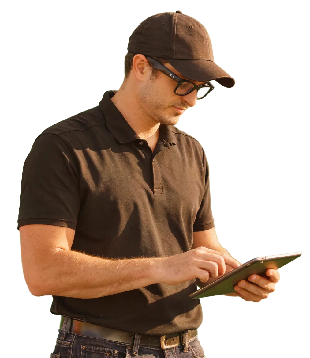 Roofing contractor using Zuper on tablet